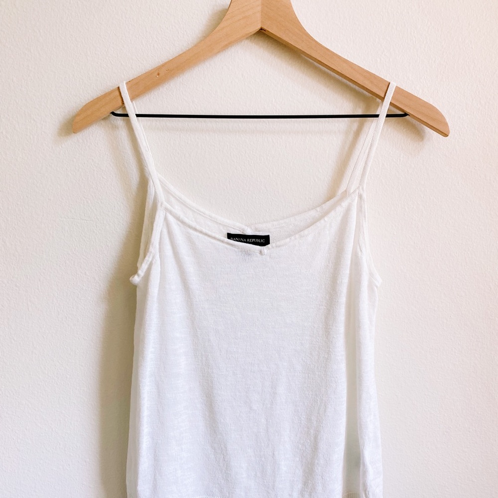 Banana Republic White Linen-Blend V-Neck Sweater Tank
